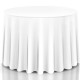 90-inch round tablecloth in white polyester, featuring a smooth surface and elegant design, suitable for various.
